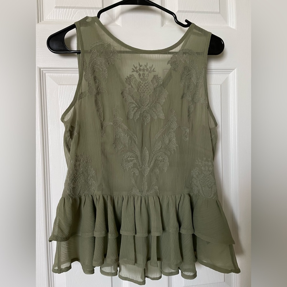 Guess, Sheer Sleeveless Ruffled Top, Size S
